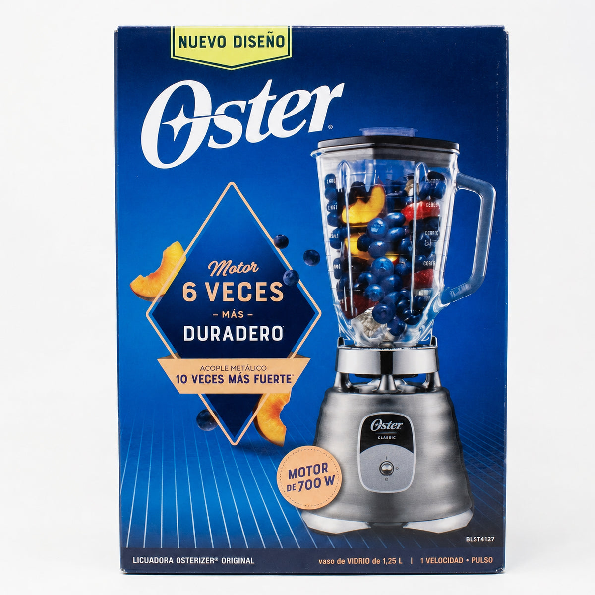 Licuadora 1 Velocidad + Pulso Vaso de Vidrio Clásica Cromo Oster BLST4127 (2114112).