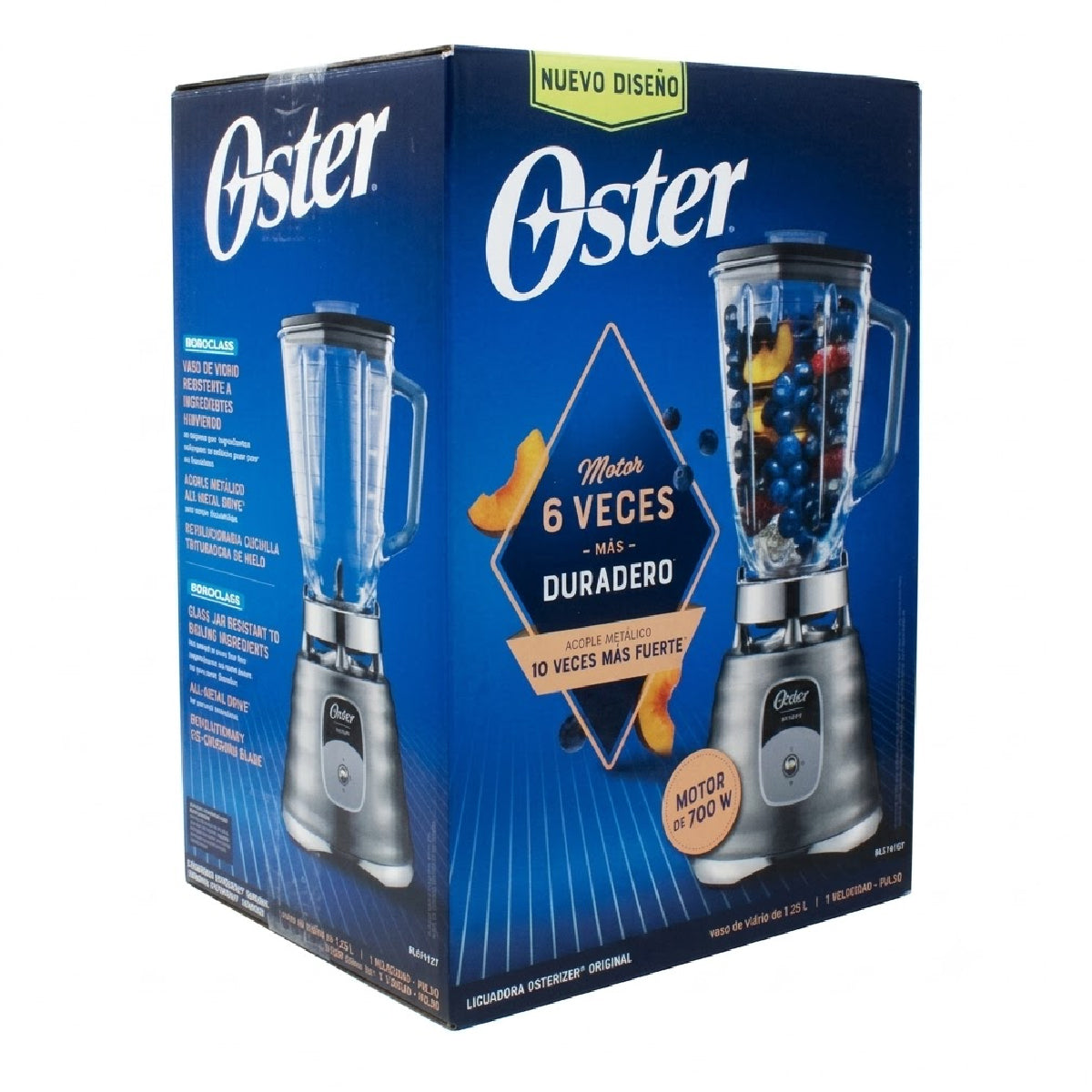 Licuadora 1 Velocidad + Pulso Vaso de Vidrio Clásica Cromo Oster BLST4127 (2114112).