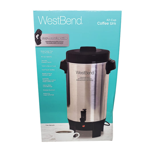 Cafetera Percoladora 42 Tazas de Aluminio West Bend CU0042PA23 (58802) (Caja de 2 Piezas)