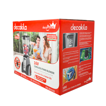 Licuadora 2 Velocidades Vaso de Vidrio 1.5 L Inalámbrica con Batería Recargable Negra Decakila KMJB050B (Caja con 4 piezas)