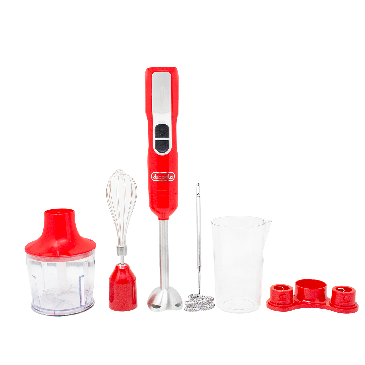 Batidora de inmersión 5 en 1 con accesorios 2 velocidades Inalámbrica de Batería Roja Decakila KMJB055R (Caja de 6 Piezas)