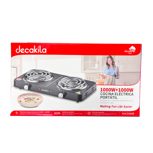 Parrilla eléctrica de 2 Resistencias con Regulador de Temperatura Negro Decakila KUCC002B (Caja con 8 Piezas)