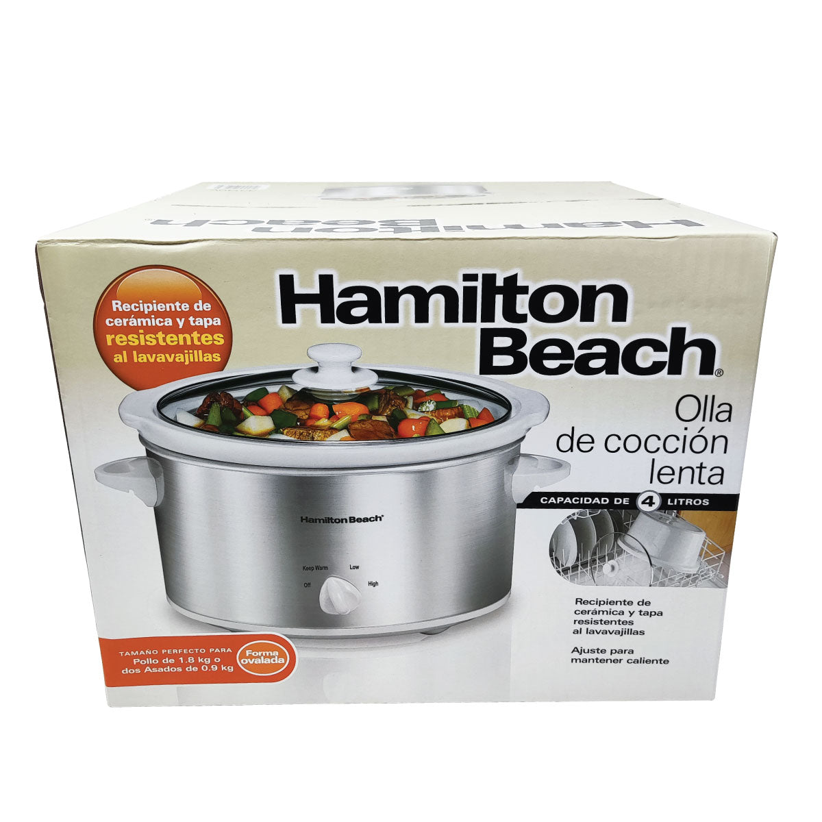 Olla De Cocción Lenta C/tapa Plata Hamilton Beach 33140v