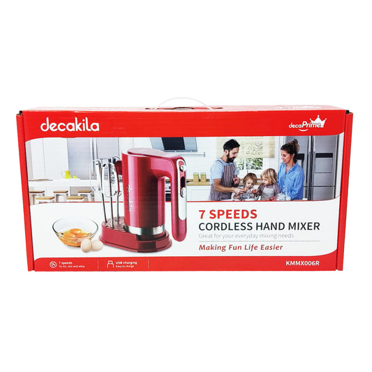 Batidora de Mano 7 Velocidades con Accesorios Inalámbrica Roja Decakila KMMX006R (Paquete con 6 Piezas)