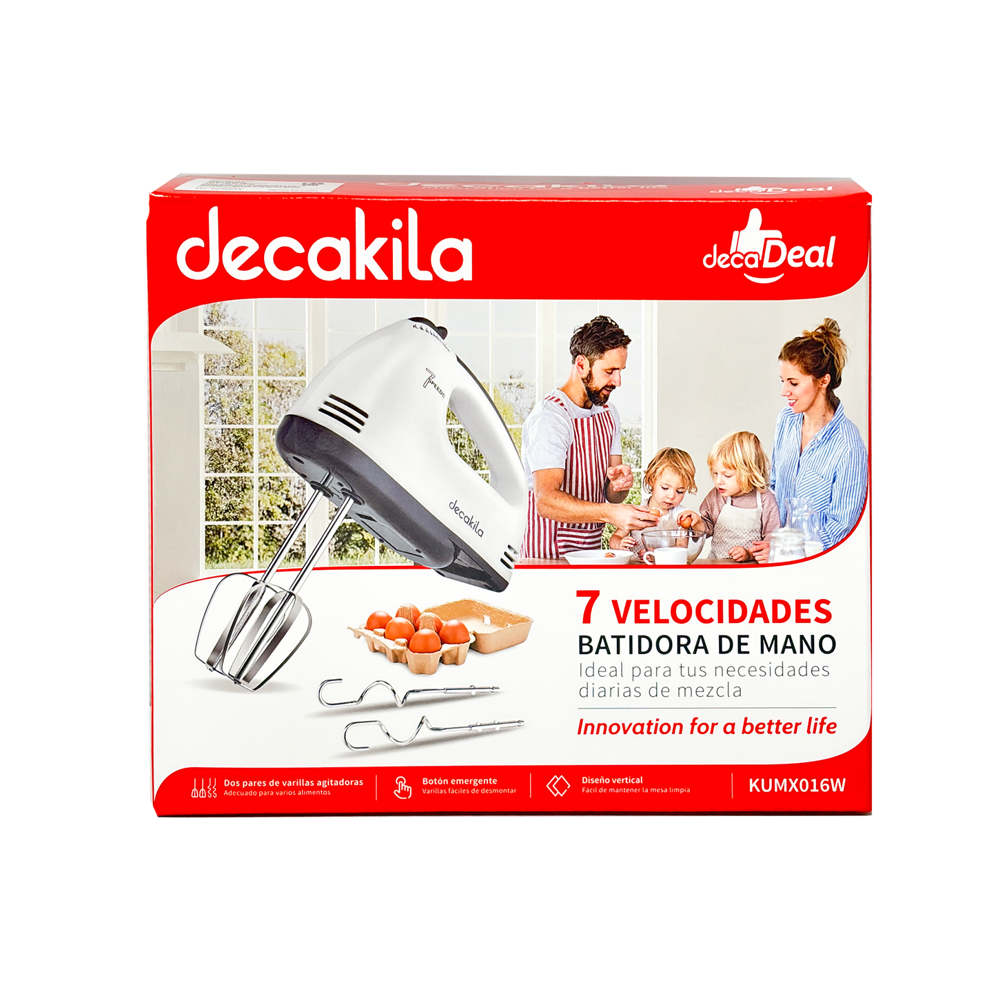 Batidora manual con accesorios blanca 7 velocidades Decakila KUMX016W (Caja de 6 piezas)