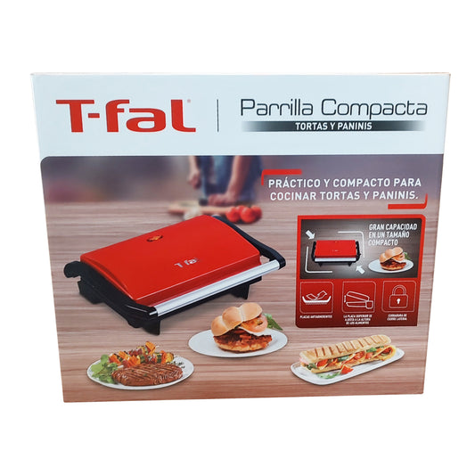 Paninera Parrilla Panini Compact Grill Rojo T-FAL SW3315MX (Caja con 4 Piezas)