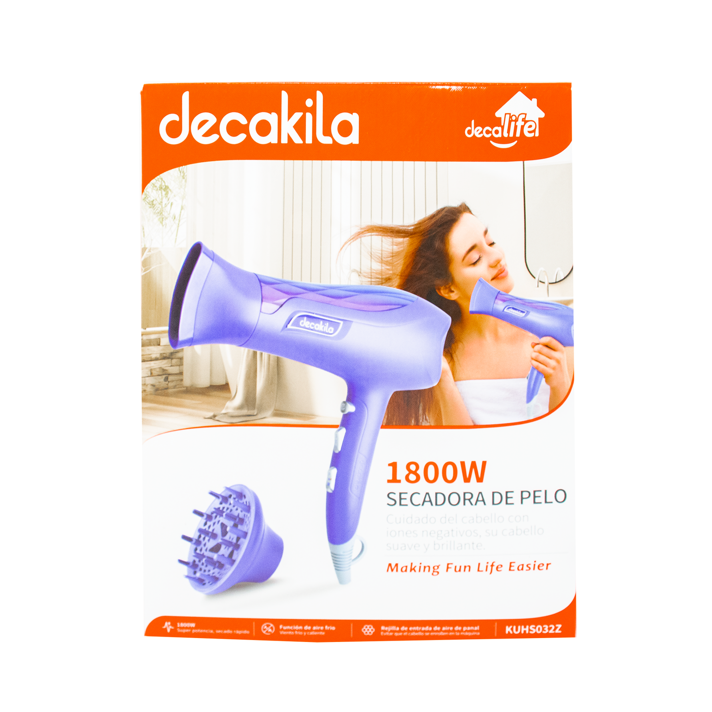 Secadora para Cabello 1800 W Morada Decakila KUHS032Z (Caja con 12 Piezas)