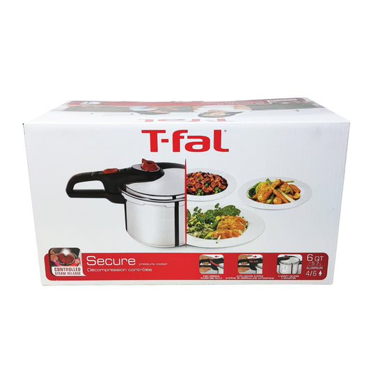 Olla Express de Presión 6 Qt (5.7 L) Secure Aluminio T-fal P2614632 (Caja de 2 Piezas)