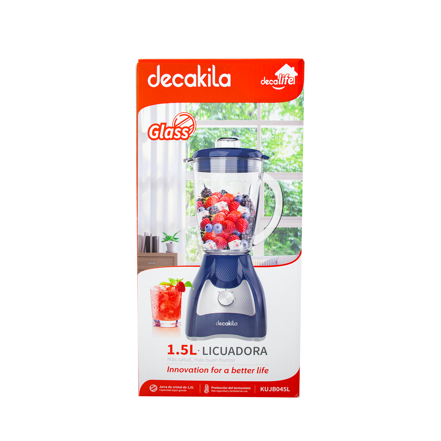 Licuadora 2 Velocidades + Pulso Vaso de Vidrio Azul Decakila KUJB045L