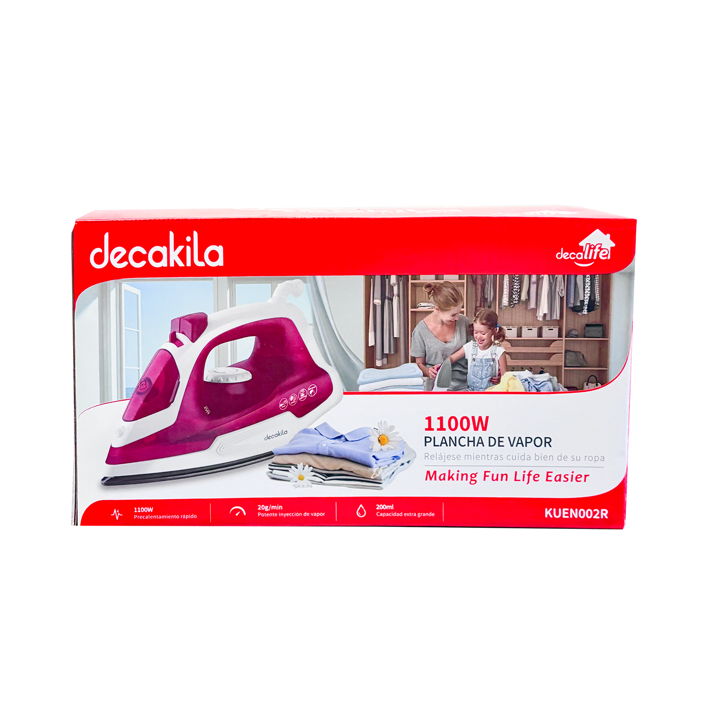 Plancha de Vapor Suela Antiadherente 1100 W  Rosa Decakila KUEN002R (Caja con 12 Piezas)