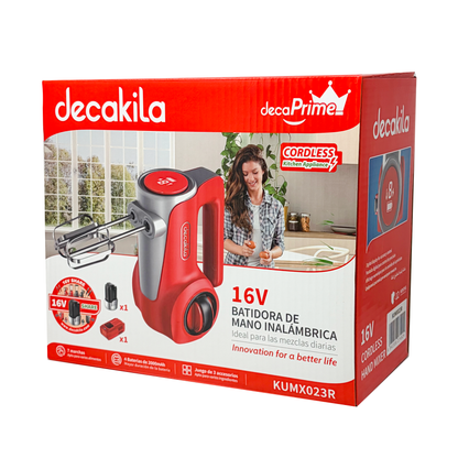 Batidora de Mano 7 Velocidades Inalámbrica con Batería Recargable Rojo Decakila KUMX023R (Caja de 6 piezas)