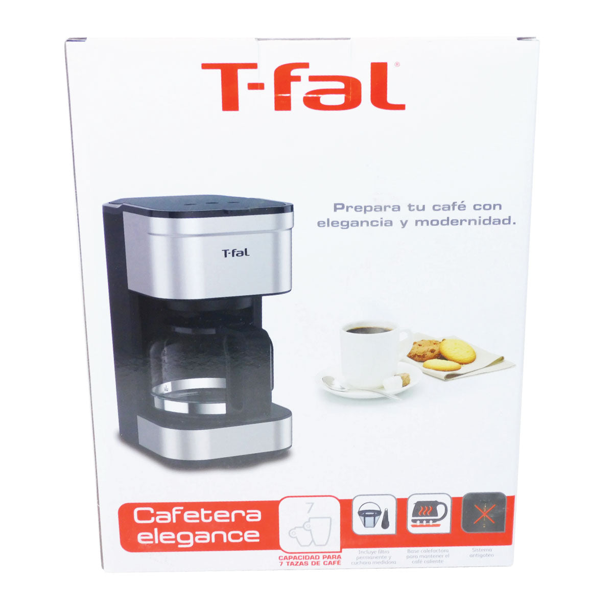 Cafetera 7 Tazas Acero Inoxidable Elegance T-fal CM223DMX