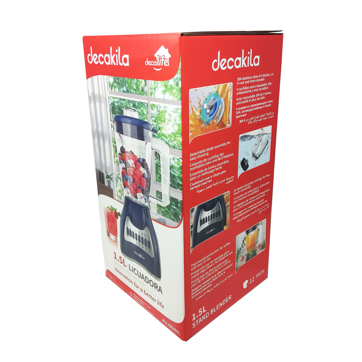 Licuadora 10 Velocidades Vaso Plástico Azul Decakila KUJB044L (Caja de 4 Piezas)