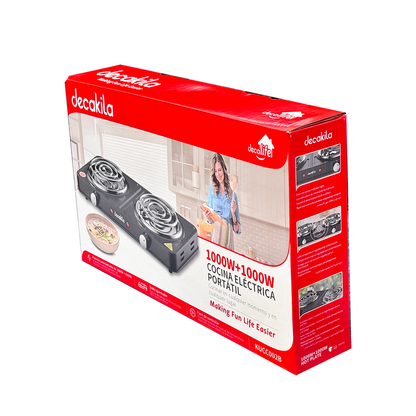 Parrilla eléctrica de 2 Resistencias con Regulador de Temperatura Negro Decakila KUCC002B (Caja con 8 Piezas)