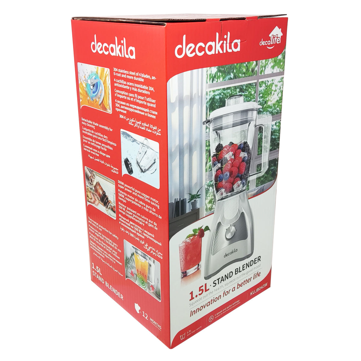 Licuadora 2 Velocidades + Pulso Vaso de Plástico Blanca Decakila KUJB043W (Caja de 4 Piezas)