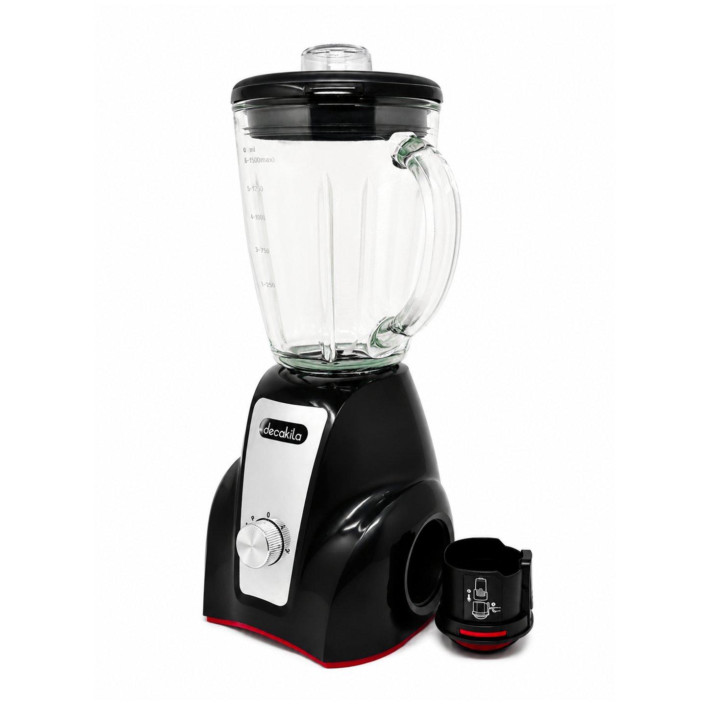 Licuadora 2 Velocidades Vaso de Vidrio 1.5 L Inalámbrica con Batería Recargable Negra Decakila KMJB050B (Caja con 4 piezas)