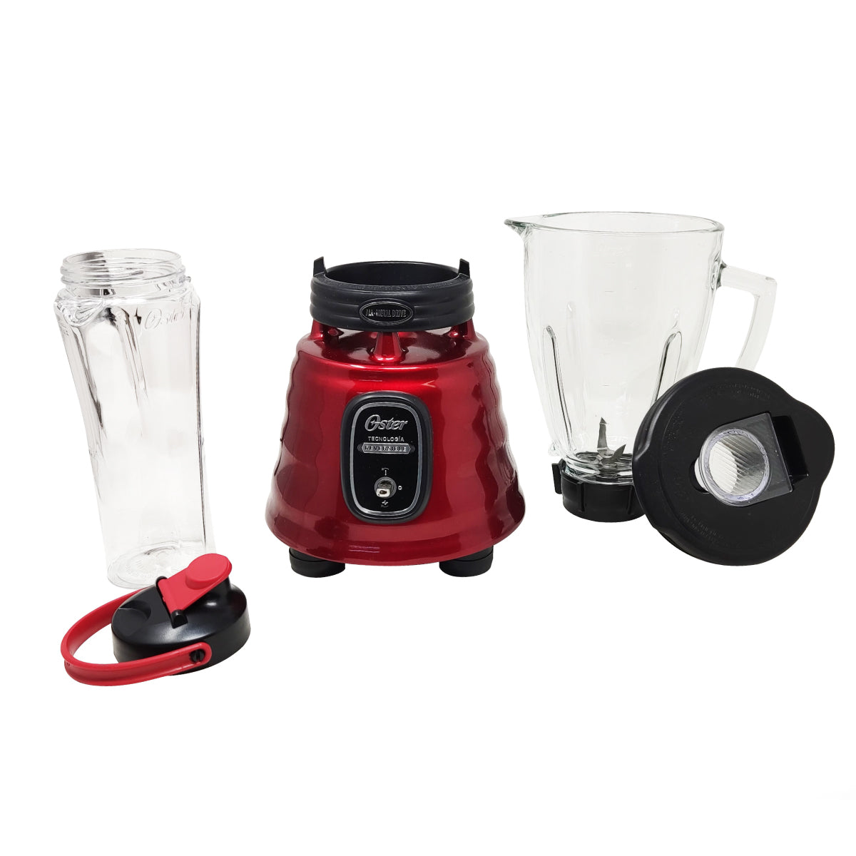 Licuadora 1 Velocidad + Pulso Reversible Vaso de Vidrio Rojo con Vaso Blend-N-Go Oster BLSTBESTR013