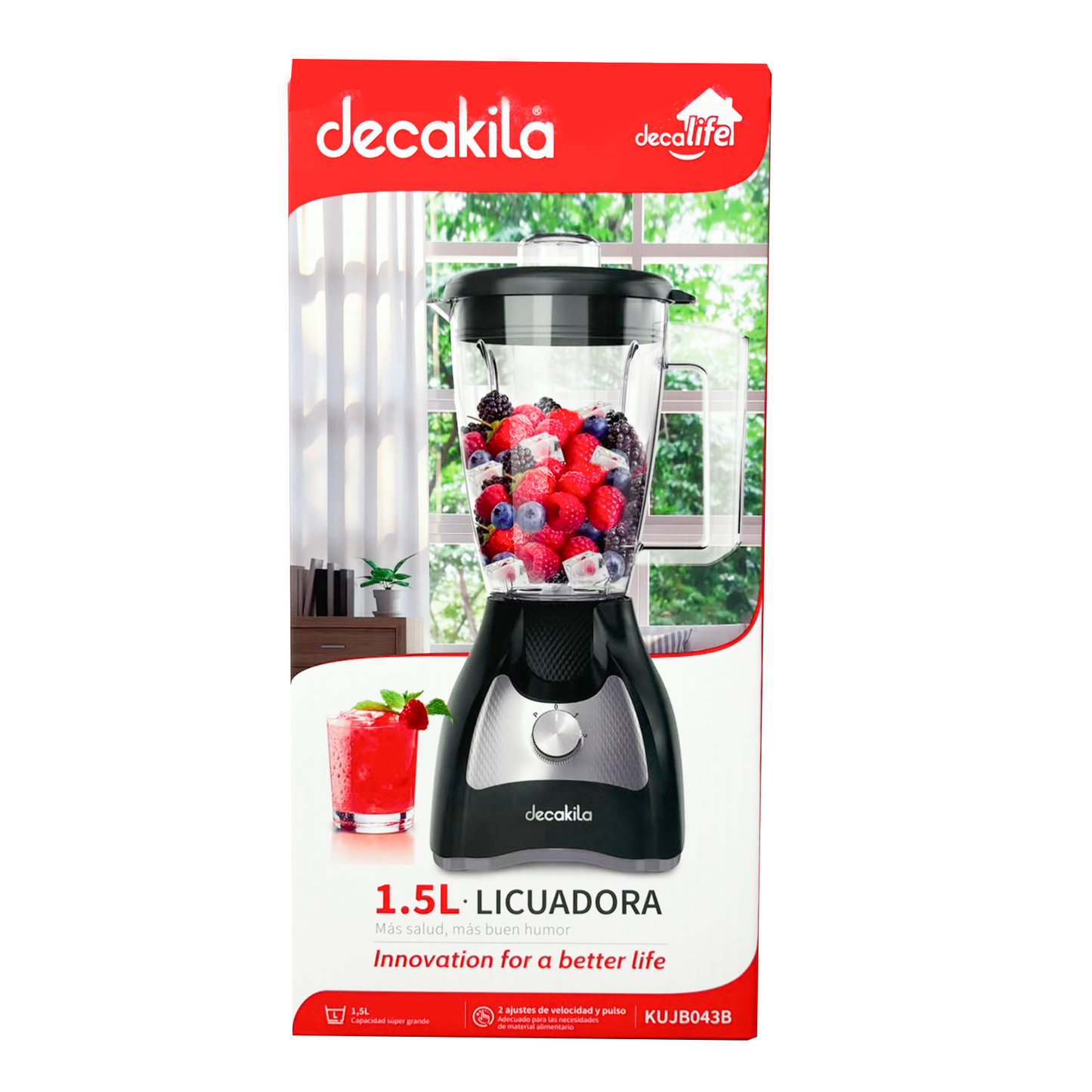 Licuadora 2 Velocidades + Pulso Vaso de Plástico Negra Decakila KUJB043B