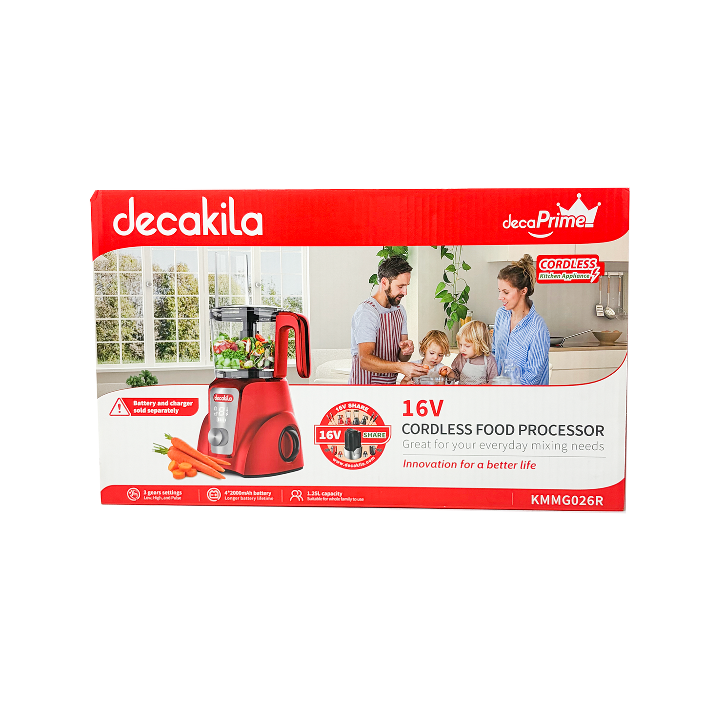 Procesador de Alimentos 1.25 L Inalámbrico de Batería Rojo Decakila KMMG026R (Caja de 4 piezas)