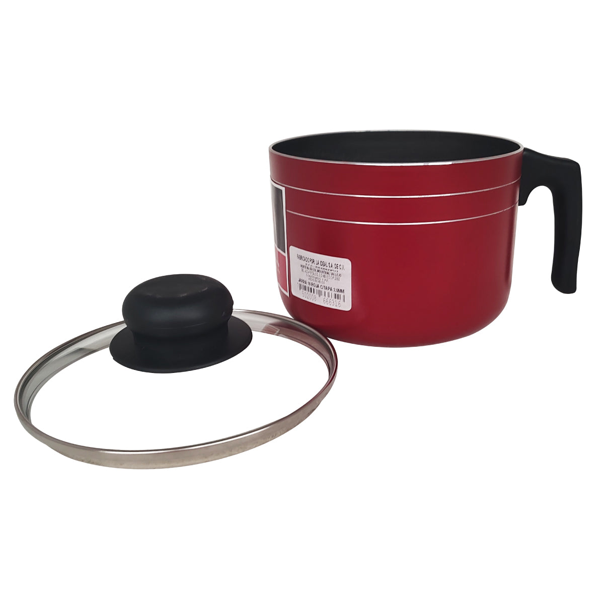 Jarra de 16 cm (2 L) con Antiadherente y Tapa de Vidrio Roja Lamex 6631-6 (Caja con 20 Piezas)