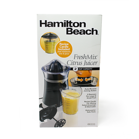 Exprimidor de Cítricos Motor Reversible FreshMix™ Negro Hamilton Beach 66333 (Caja con 2 Piezas)