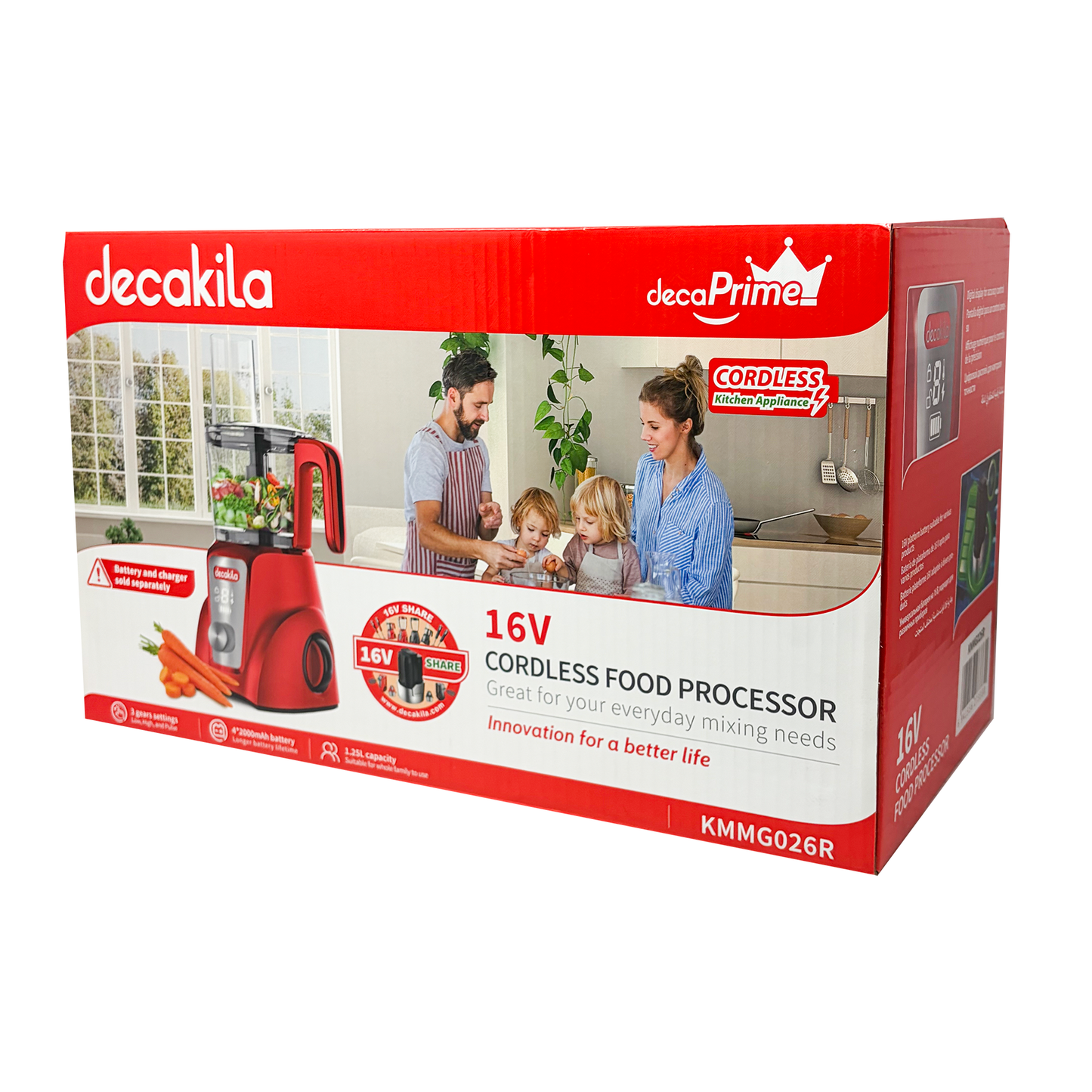 Procesador de Alimentos 1.25 L Inalámbrico de Batería Rojo Decakila KMMG026R (Caja de 4 piezas)