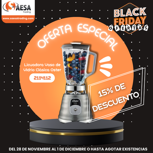 Licuadora 1 Velocidad + Pulso Vaso de Vidrio Clásica Cromo Oster BLST4127 (2114112)