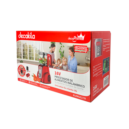 Procesador de Alimentos 1.25 L Inalámbrico con Batería Recargable Rojo Decakila KUMG027R (Caja con 4 piezas)