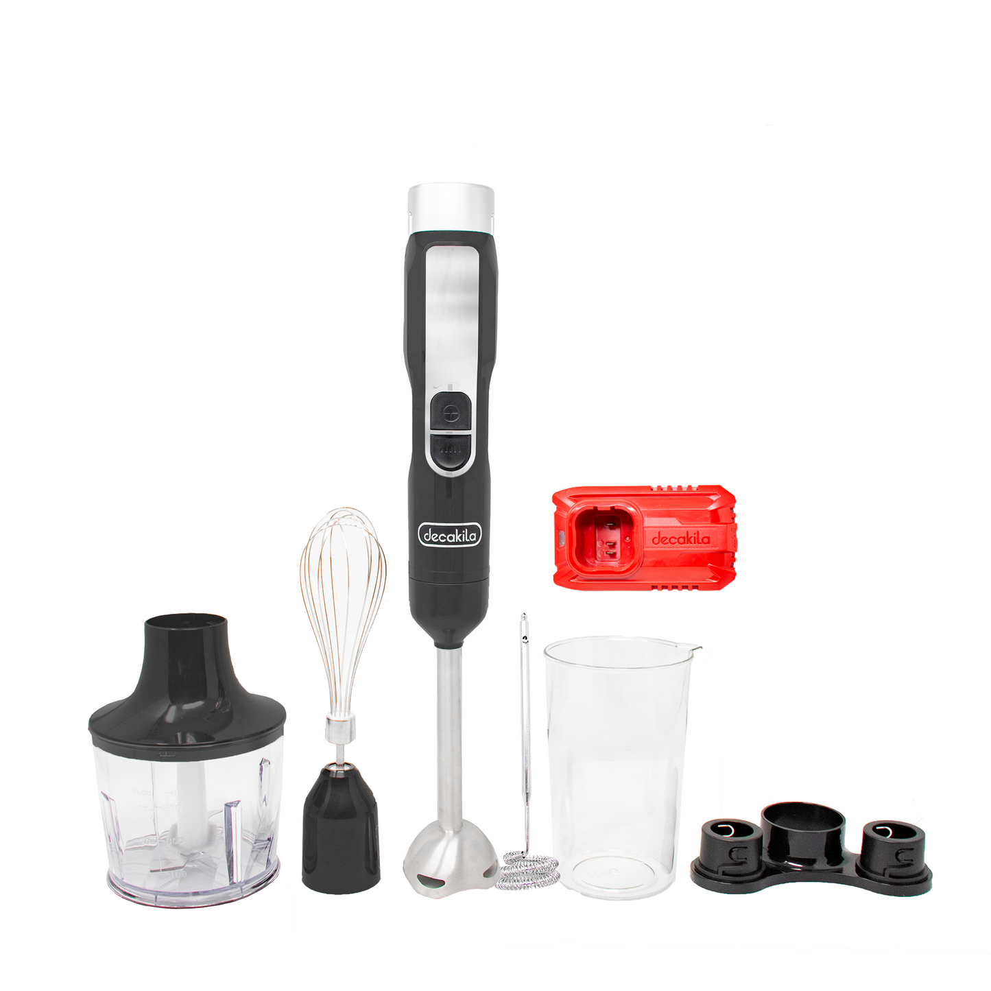 Batidora de Inmersión 5 Velocidades con Accesorios 5 en 1 Inalámbrica con Batería Recargable Negra Decakila KUJB056B (Caja con 6 piezas)