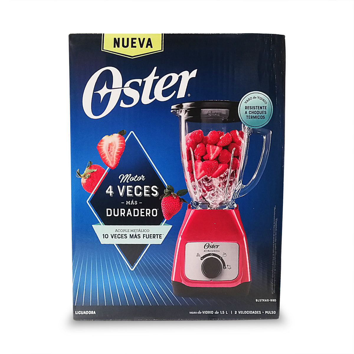 Licuadora 2 Velocidades + Pulso Vaso de Vidrio Oster Roja BLSTKAG-RRD-013 (2110250) (Paquete de 4 Piezas)