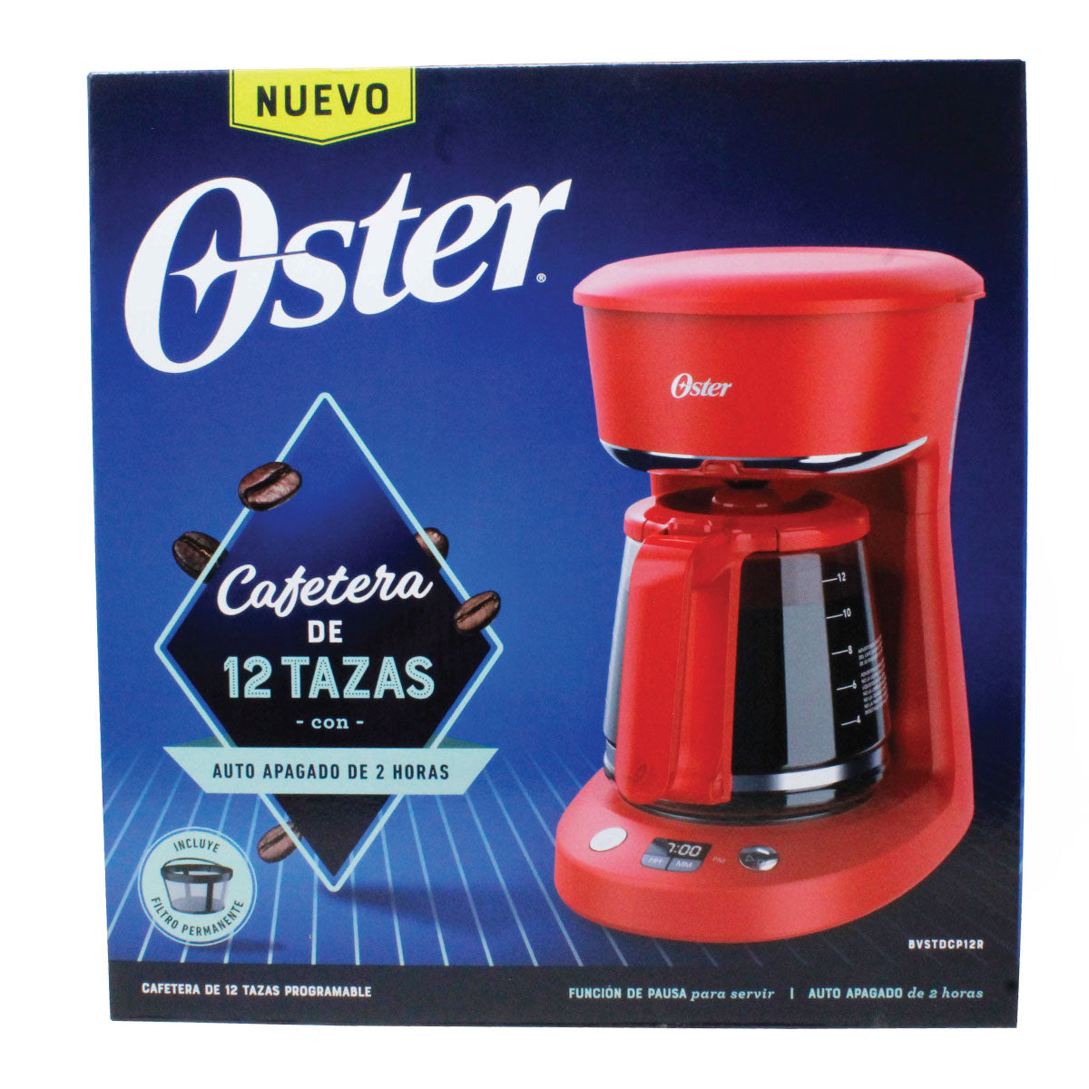 Cafetera Programable 12 Tazas Filtro Permanente Rojo Oster BVSTDCP12R-013 (2118214) (Paquete de 2 Piezas)