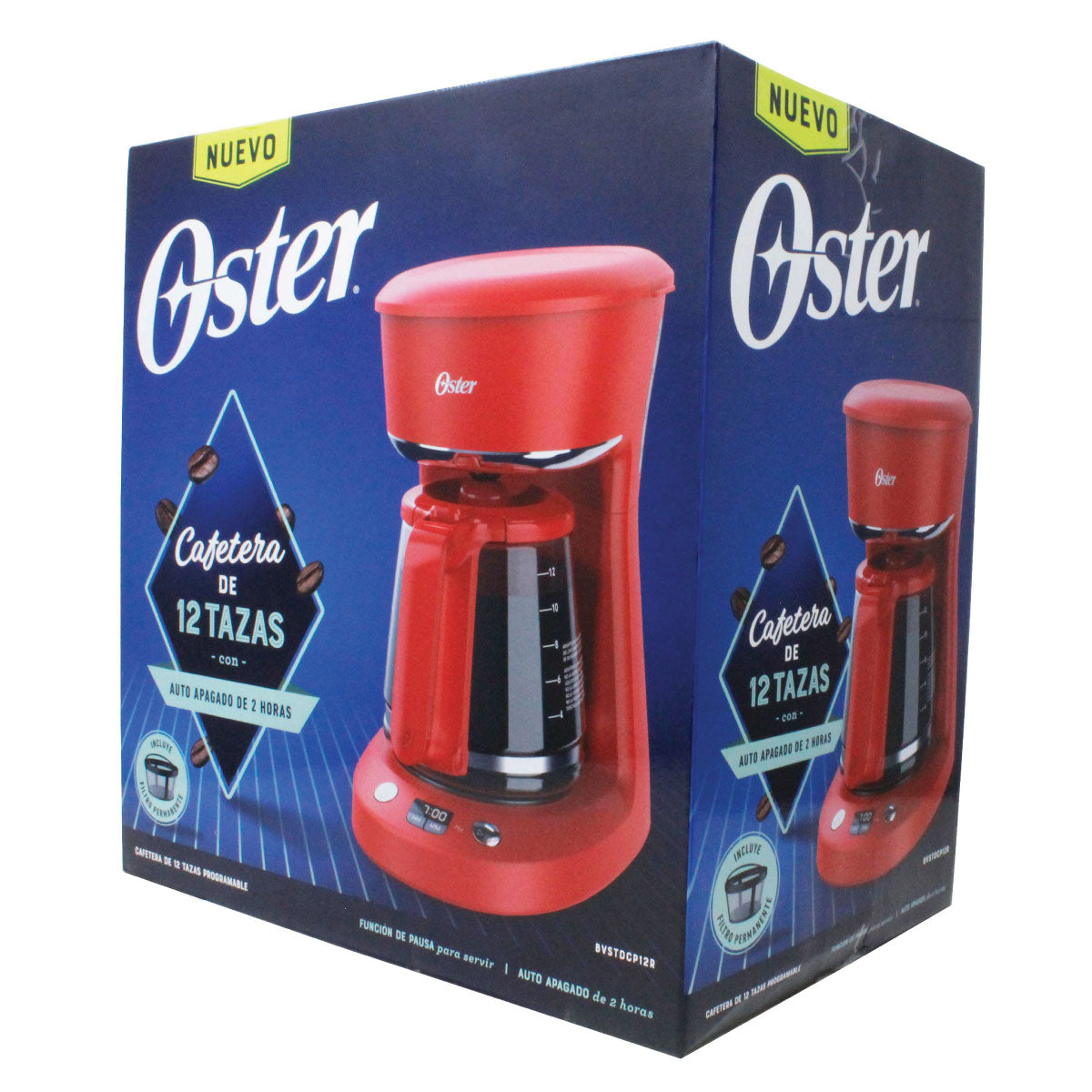 Cafetera Programable 12 Tazas Filtro Permanente Rojo Oster BVSTDCP12R-013 (2118214) (Paquete de 2 Piezas)