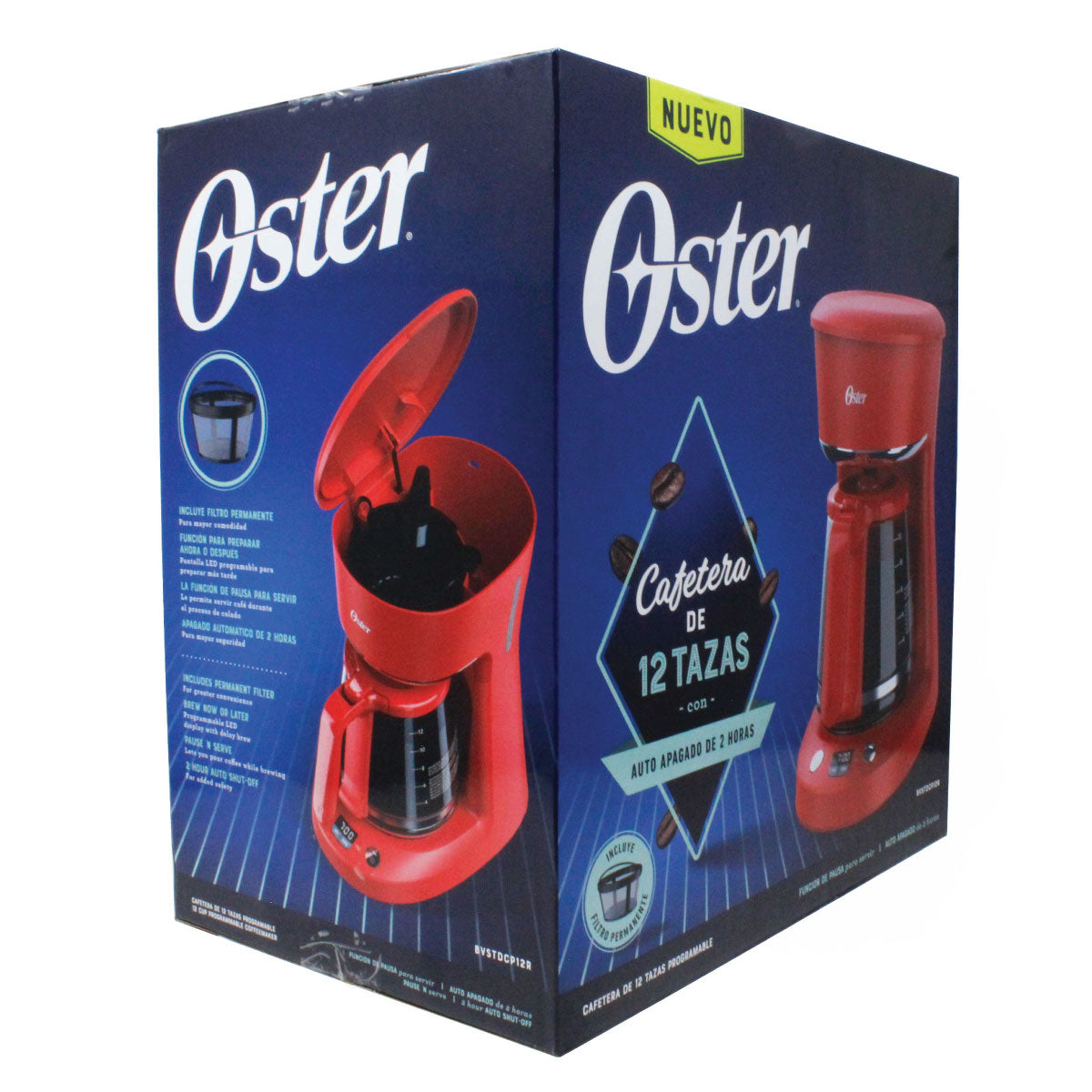 Cafetera Programable 12 Tazas Filtro Permanente Rojo Oster BVSTDCP12R-013 (2118214) (Paquete de 2 Piezas)