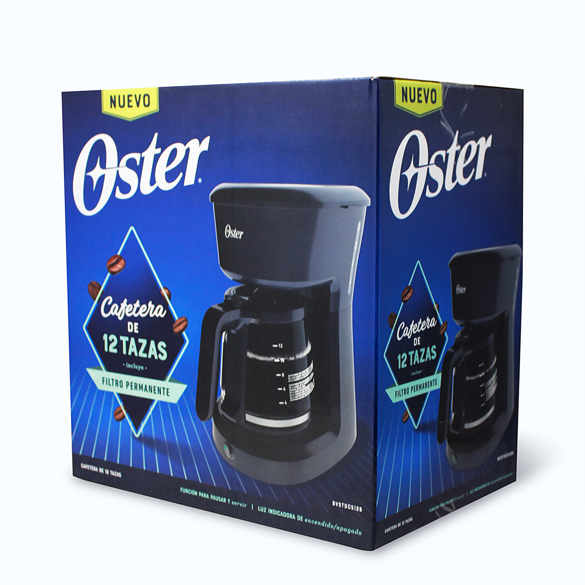 Cafetera 12 Tazas Filtro Permanente Negra Oster BVSTDCS12B-013 (2118216) (Paquete de 2 Piezas)