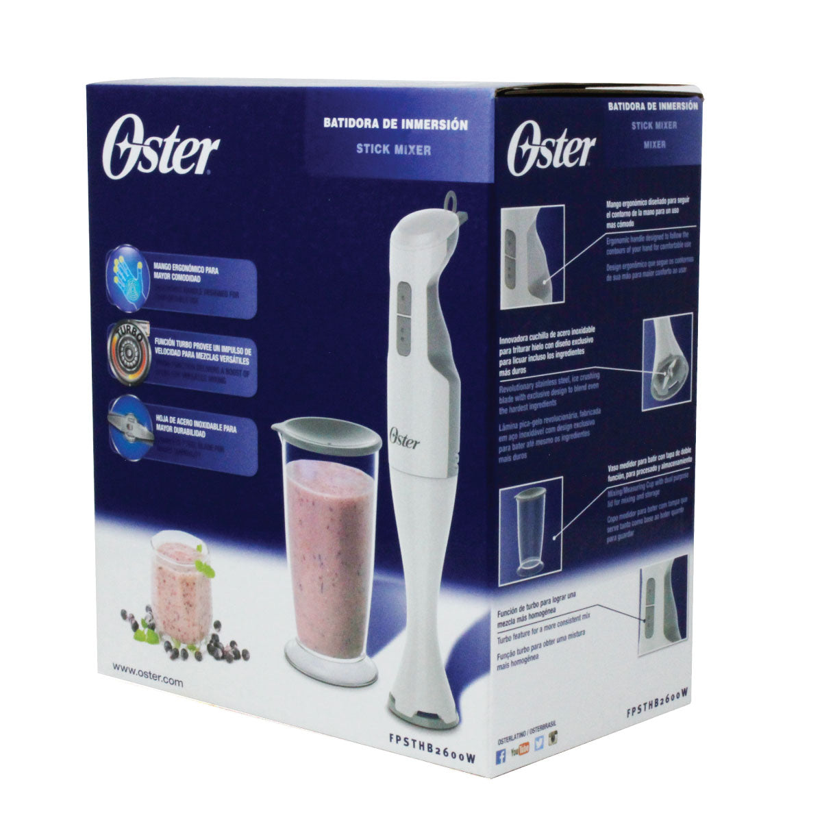 Batidora de Inmersión 2 Velocidades Blanca Oster FPSTHB2600W-013