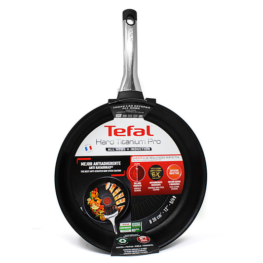 Sartén 30 cm Antiadherente Hard Titanium Pro Negro T-Fal G2690782 (Caja de 6 Piezas)