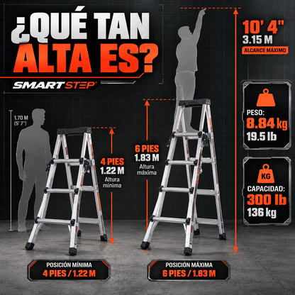 Little Giant SmartStep Escalera de Aluminio Ajustable (4 (1.22 m)–6 (1.83 m) Pies, Tipo IA)