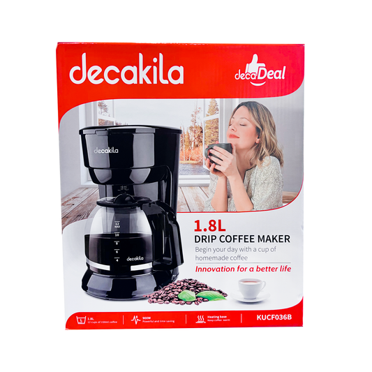 Cafetera de Goteo 12 Tazas (1.8 L) Negra Decakila KUCF036B (Caja con 4 Piezas)