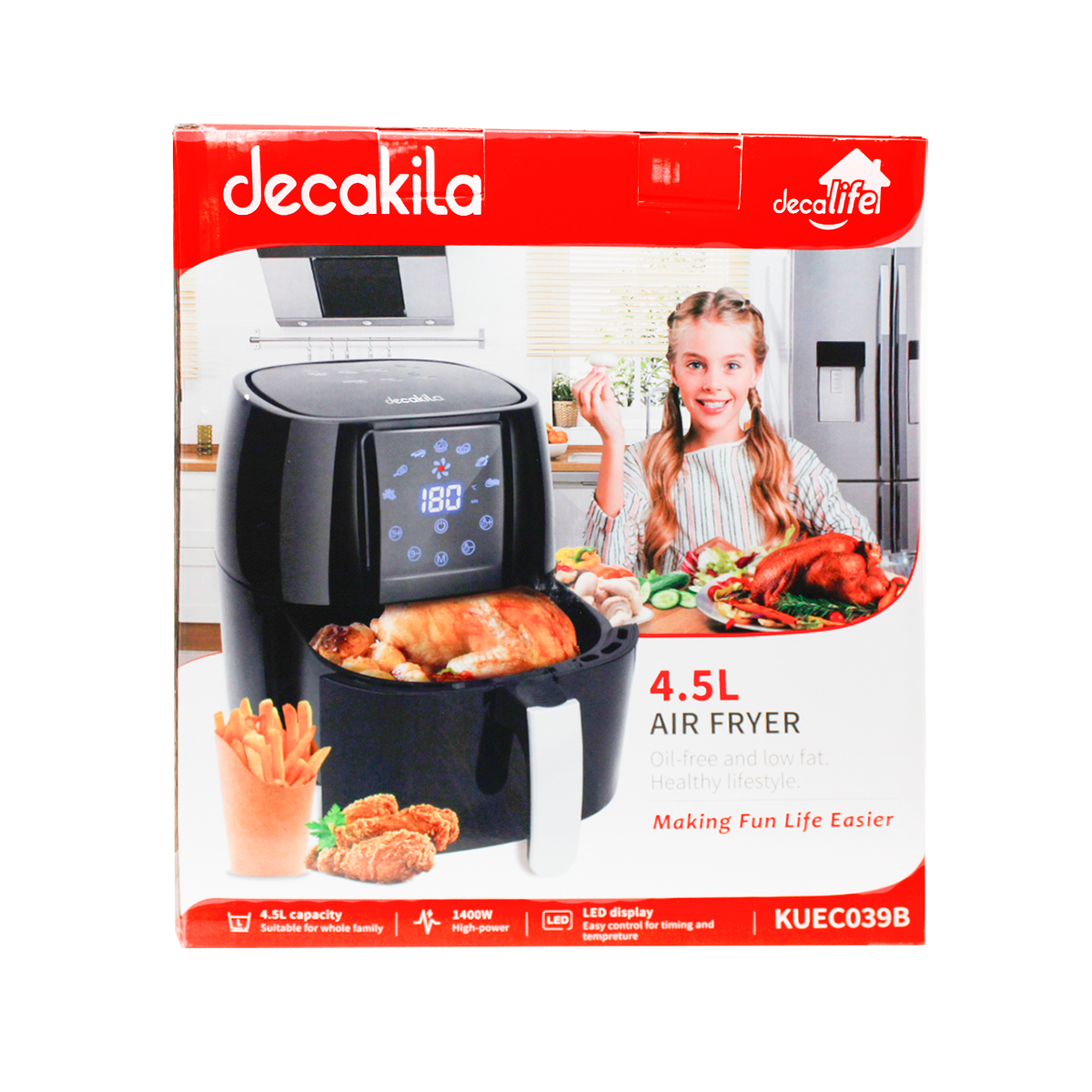 Freidora de Aire 4.5 L Air Fryer Panel Digital Negra Decakila KUEC039B