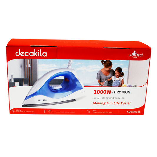 Plancha Seca con Antiadherente 1000 W Azul Decakila KUEN018L (Caja con 12 Piezas)
