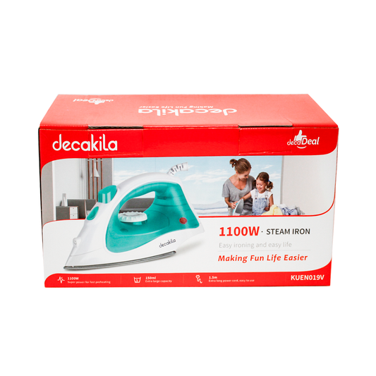 Plancha de Vapor Suela Antiadherente 1100 W  Verde Aqua Decakila KUEN019V (Caja con 12 Piezas)