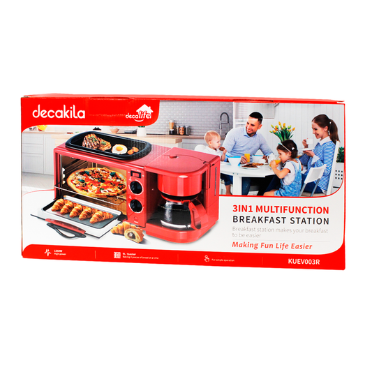 Estación de Desayuno 3 en 1 Cafetera, Horno y Parrilla Decakila KUEV003R (Caja con 4 Piezas)
