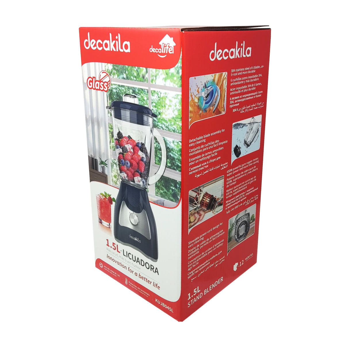 Licuadora 2 Velocidades Vaso Vidrio Azul Decakila KUJB045L (Caja con 4 piezas)