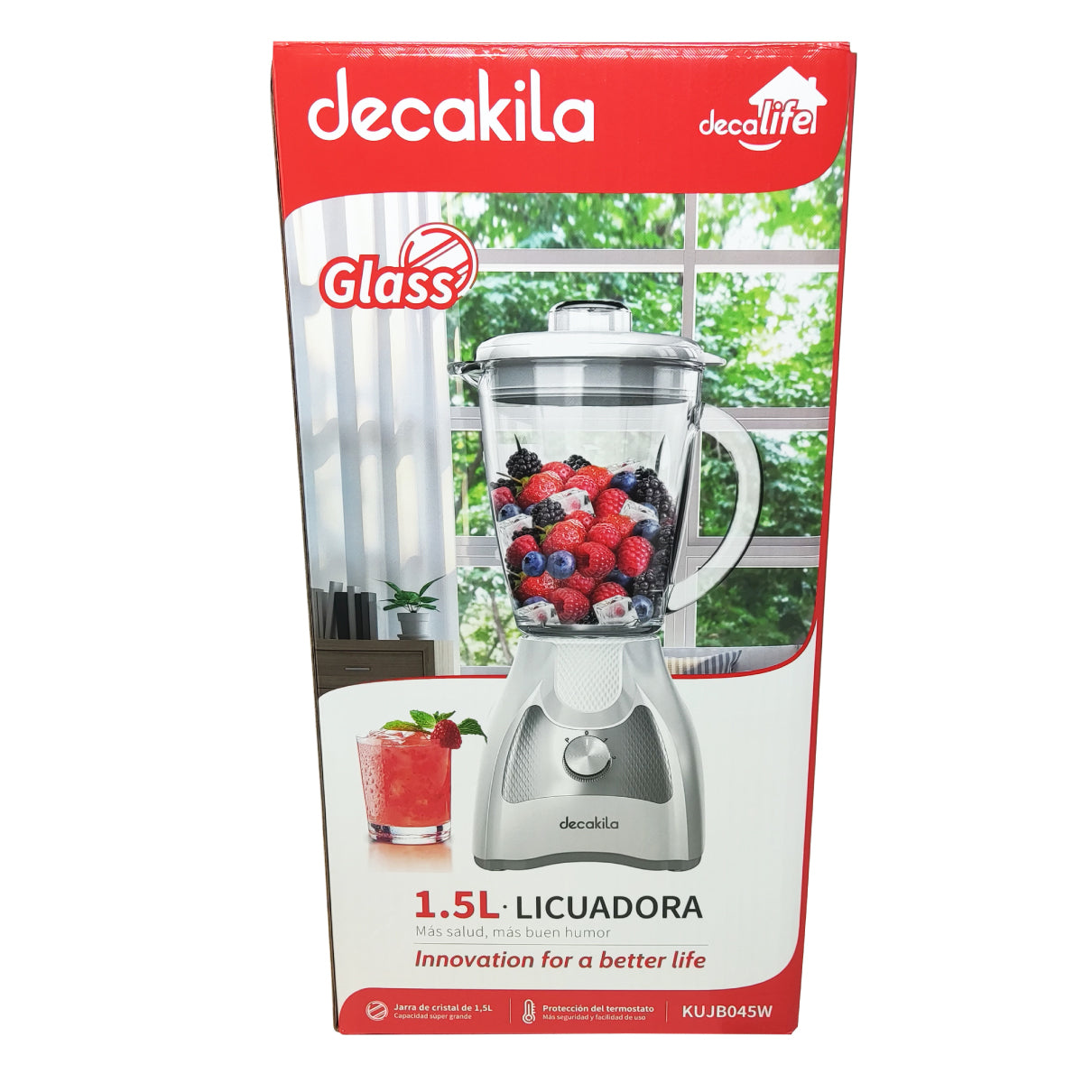 Licuadora 2 Velocidades Vaso Vidrio Blanco Decakila KUJB045W (Caja con 4 piezas)