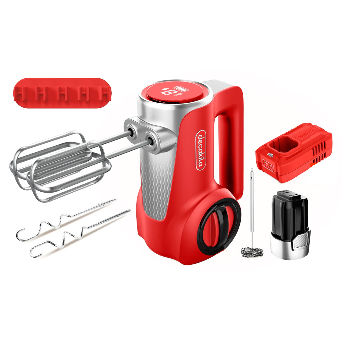 Batidora de Mano 7 Velocidades Inalámbrica con Batería Recargable Rojo Decakila KUMX023R (Caja de 6 piezas)