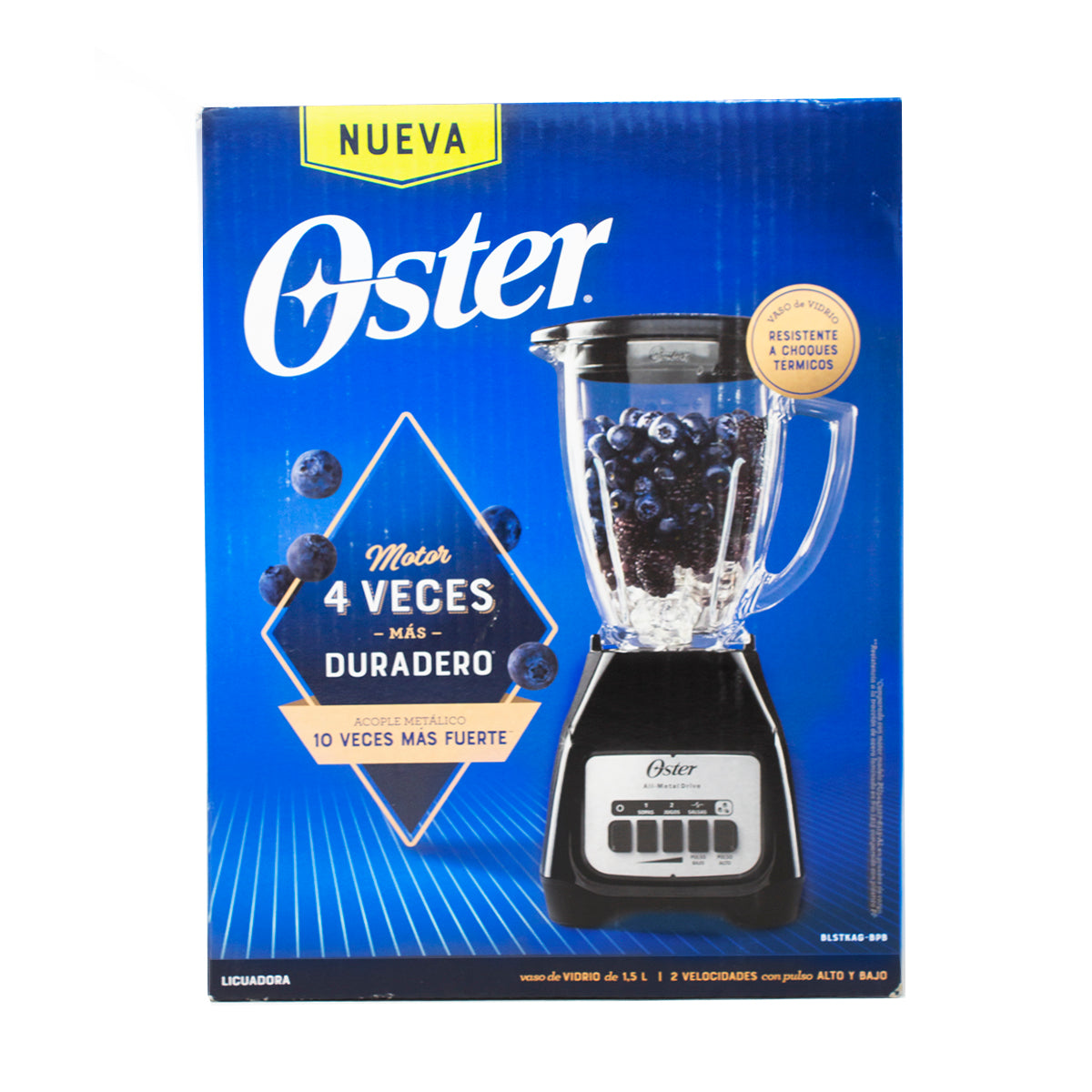 Licuadora 2 Velocidades + 2 Pulso Vaso de Vidrio Negra Oster BLSTKAG-BPB-013 (2110244) (Paquete de 4 Piezas)