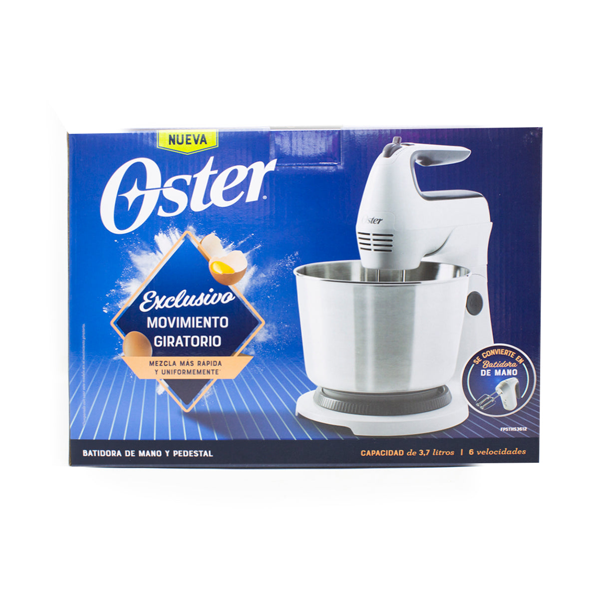 Batidora de Mano y Pedestal 6 Velocidades Tazón de Acero Inoxidable Blanca Oster FPSTHS3612 (Paquete de 2 Piezas)