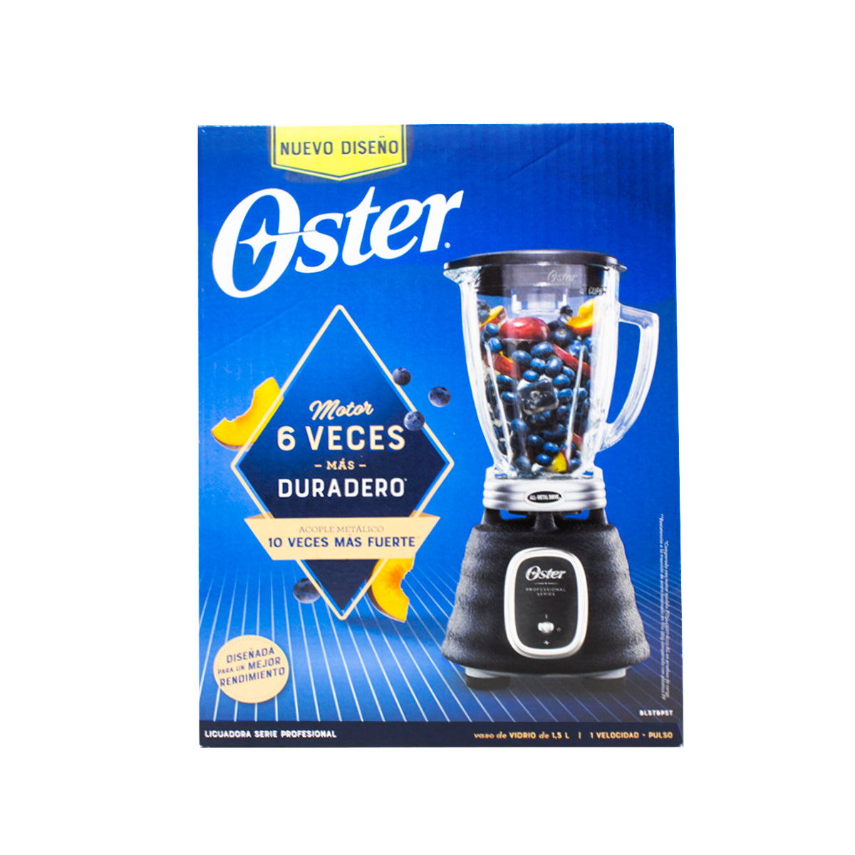 Licuadora 1 Velocidad + Pulso Vaso De Vidrio Negra Oster BLSTBPST-013 (2114099) (Paquete de 4 Piezas)