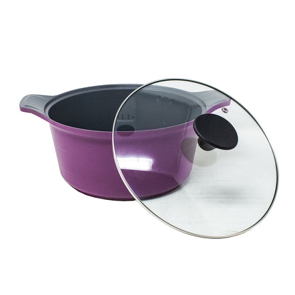 Olla 24 cm Aluminio Fundido con Tapa de Vidrio  Morada Lamex Cinco 6836-5