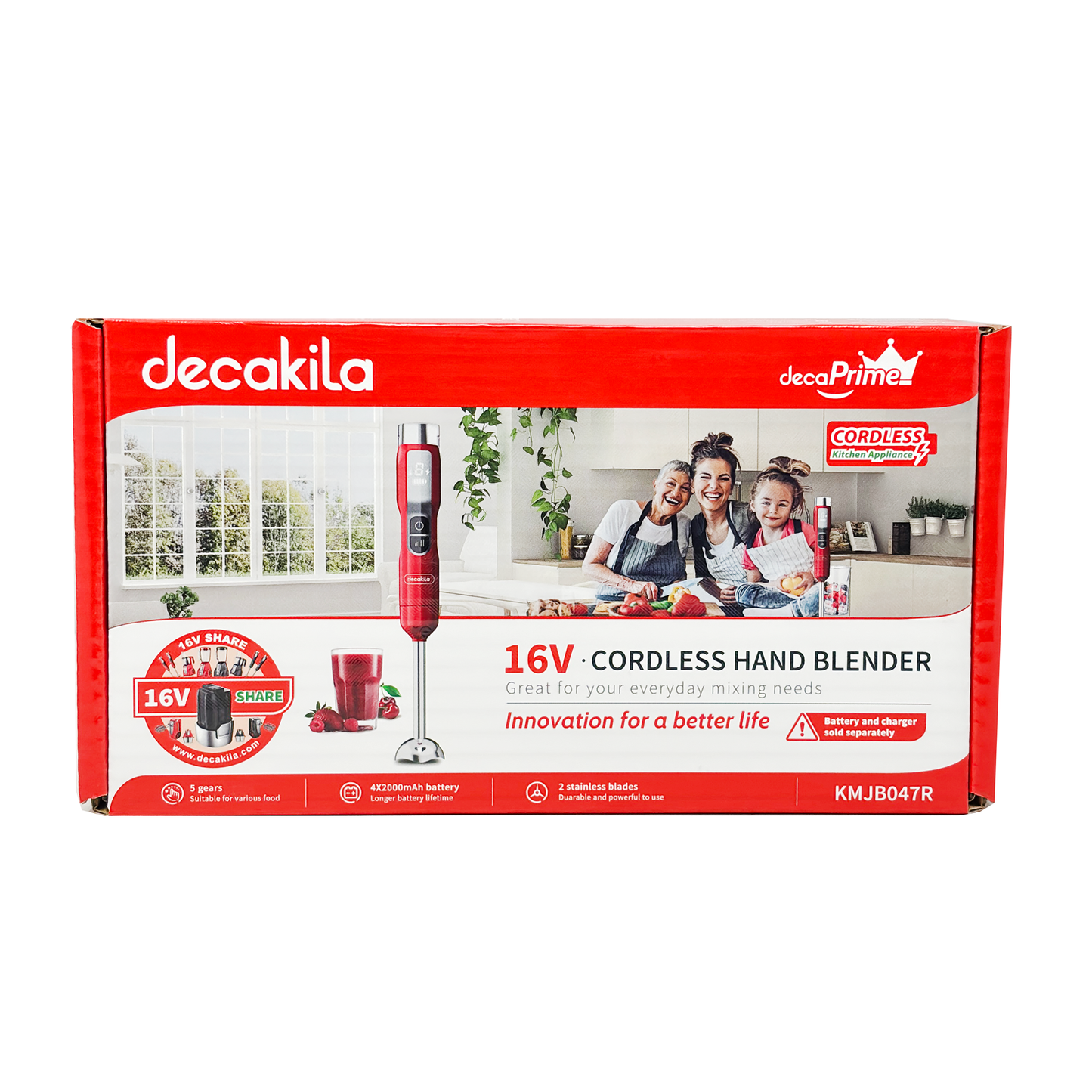 Batidora de Inmersión Inalámbrica de Batería 5 Velocidades Rojo Decakila KMJB047R (Caja de 15 Piezas)